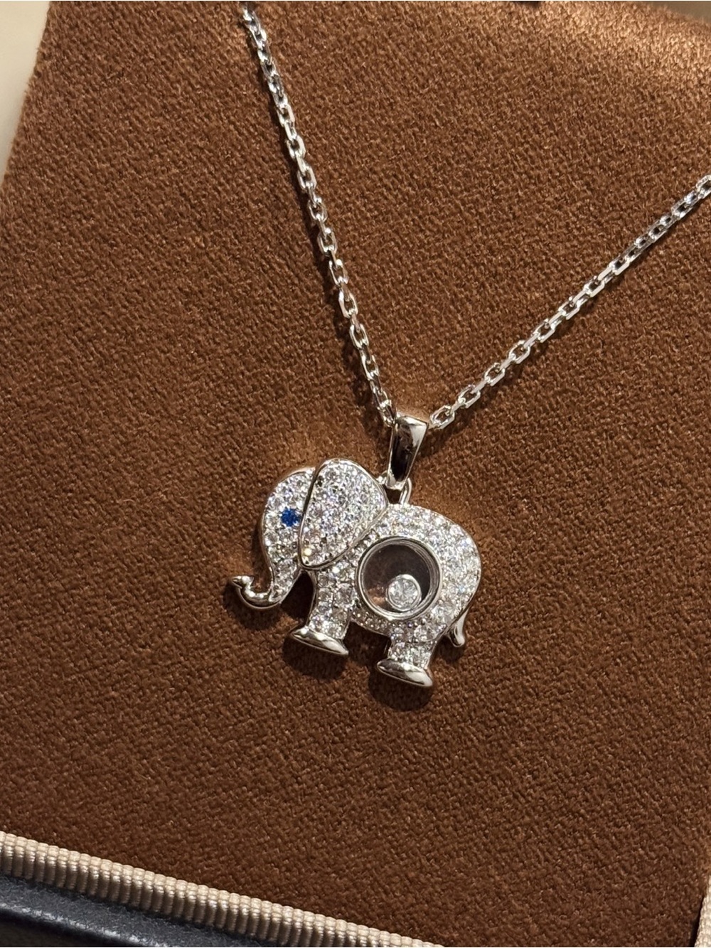 Chopard Silver Elephant Pendant Necklace with White & Blue Accents - Picture 2 of 3